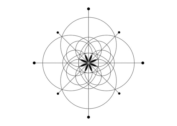 Sacred Geometry, Seed of life symbol. Logo icon Geometric mystic mandala of alchemy esoteric Flower of Life. Vector black line art tattoo divine meditative amulet isolated on white background - Vector, Image