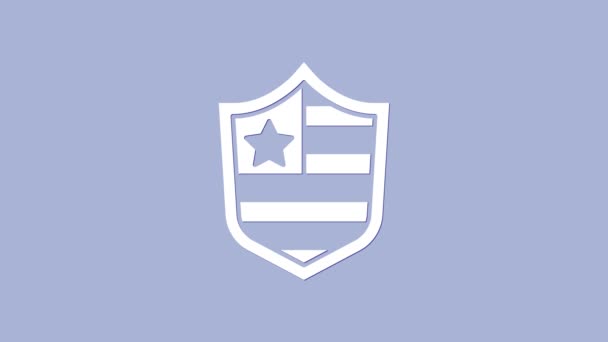 Escudo blanco con estrellas y rayas icono aislado sobre fondo púrpura. Bandera de los Estados Unidos de América. 4 de julio. USA Día de la Independencia. Animación gráfica de vídeo 4K - Imágenes, Vídeo