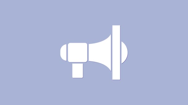 White Megaphone icon isolated on purple background. Speaker sign. 4K Video motion graphic animation - Footage, Video