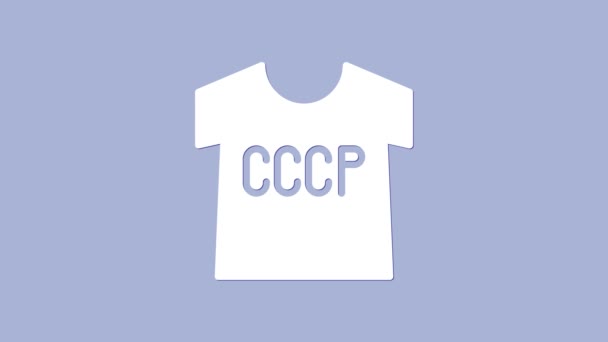 Біла радянська футболка ізольована на фіолетовому тлі. 4K Відеографічна анімація - Кадри, відео