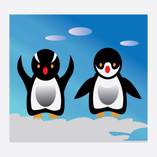 Pinguins em pares bonito desenho animado ilustração com vetor design cor de fundo - Vetor, Imagem