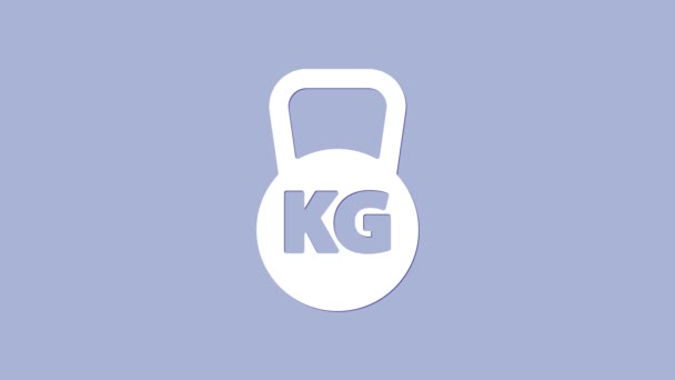 Icône Kettlebell blanche isolée sur fond violet. Équipement sportif. Animation graphique de mouvement vidéo 4K - Séquence, vidéo