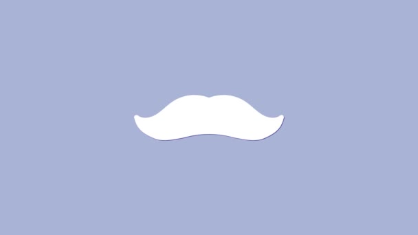 Icono de bigote blanco aislado sobre fondo púrpura. Símbolo de barbería. Estilo de pelo facial. Animación gráfica de vídeo 4K - Metraje, vídeo