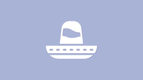 Белый Традиционный значок шляпы сомбреро на фиолетовом фоне. Видеографическая анимация 4K - Кадры, видео