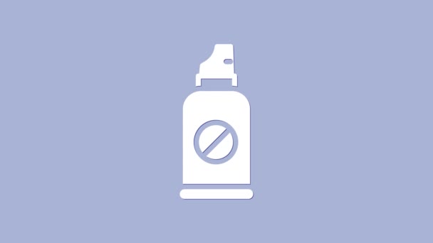 Spray blanc contre les insectes icône isolée sur fond violet. Animation graphique de mouvement vidéo 4K - Séquence, vidéo