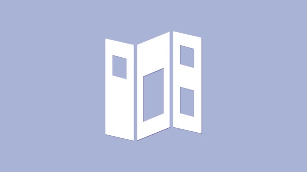 Icono del folleto guía del Museo Blanco aislado sobre fondo púrpura. Guía de la exposición. Folleto, folleto, volante impreso. Animación gráfica de vídeo 4K - Metraje, vídeo