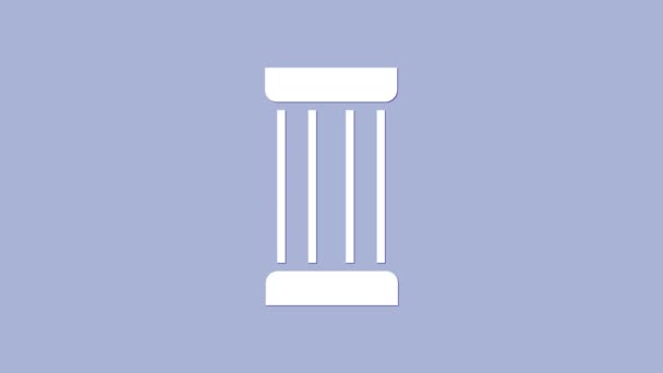 Biała ikona starożytnej kolumny odizolowana na fioletowym tle. 4K Animacja graficzna ruchu wideo - Materiał filmowy, wideo
