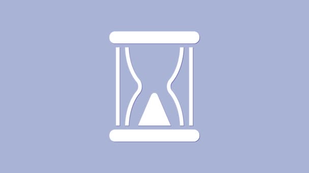 Vieil sablier blanc avec icône de sable coulant isolé sur fond violet. Sable horloge signe. Concept de gestion des affaires et du temps. Animation graphique de mouvement vidéo 4K - Séquence, vidéo