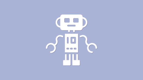 Witte Robot speelgoed pictogram geïsoleerd op paarse achtergrond. 4K Video motion grafische animatie - Video