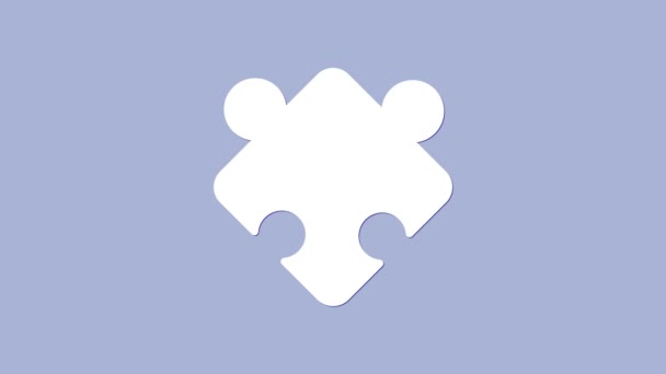 Puzzle blanc pièces icône jouet isolé sur fond violet. Animation graphique de mouvement vidéo 4K - Séquence, vidéo