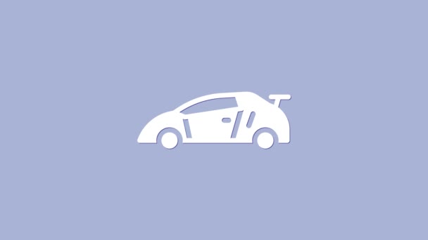 紫の背景に隔離されたホワイトスポーツカーアイコン。4Kビデオモーショングラフィックアニメーション - 映像、動画