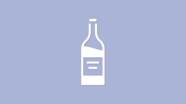 Fehér üveg bor ikon elszigetelt lila háttér. 4K Videó mozgás grafikus animáció - Felvétel, videó