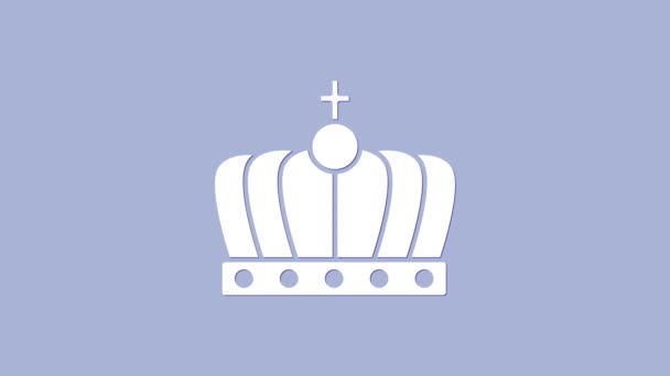 Biała ikona korony króla odizolowana na fioletowym tle. 4K Animacja graficzna ruchu wideo - Materiał filmowy, wideo