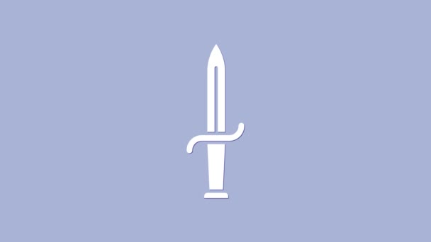 Icona del pugnale bianco isolato su sfondo viola. Icona del coltello. Spada con lama affilata. Animazione grafica 4K Video motion - Filmati, video