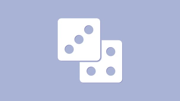 White Game dobbelstenen pictogram geïsoleerd op paarse achtergrond. Casino gokken. 4K Video motion grafische animatie - Video