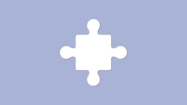 Valkoinen Puzzle kappaletta lelu kuvake eristetty violetti tausta. 4K Video motion graafinen animaatio - Materiaali, video