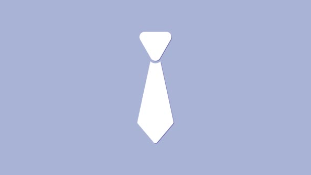 Белый галстук значок изолирован на фиолетовом фоне. Символ галстука и галстука. Видеографическая анимация 4K - Кадры, видео