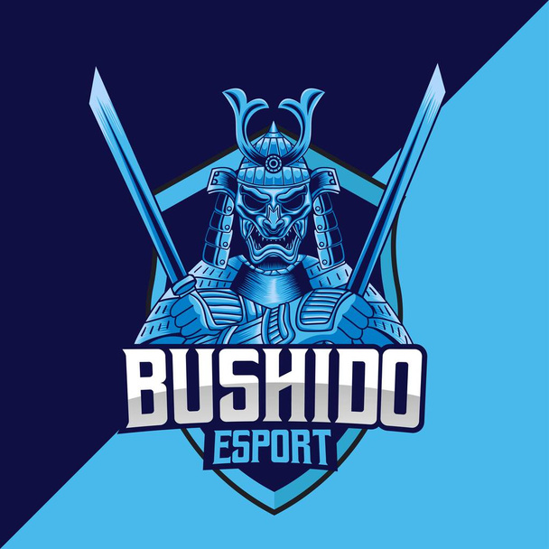 Modello logo mascotte Bushido. Perfetto per t-shirt / abbigliamento, merce, design pin, ecc - Vettoriali, immagini