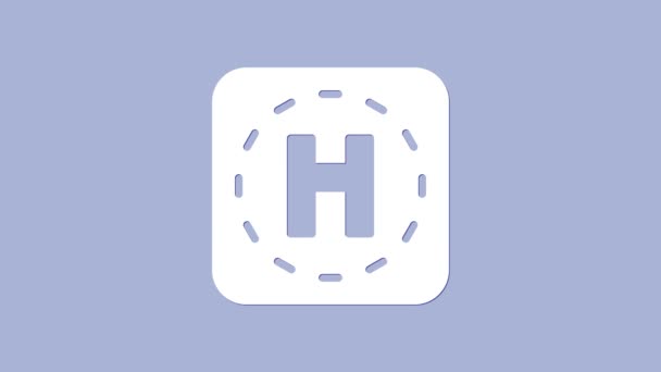 Biała ikona lądowiska helikoptera izolowana na fioletowym tle. Helipad, obszar, platforma, litera H. 4K Animacja graficzna ruchu wideo - Materiał filmowy, wideo