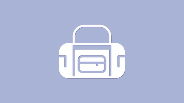 Fehér Sport táska ikon elszigetelt lila háttér. 4K Videó mozgás grafikus animáció - Felvétel, videó
