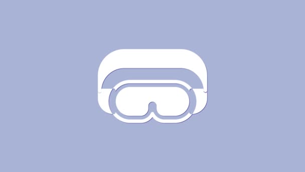 Masques de ski blanc icône isolée sur fond violet. Le sport extrême. Équipement sportif. Animation graphique de mouvement vidéo 4K - Séquence, vidéo