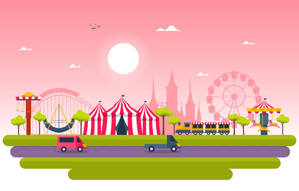 Parque de diversões do carrossel do circo ilustração feliz do feriado - Vetor, Imagem
