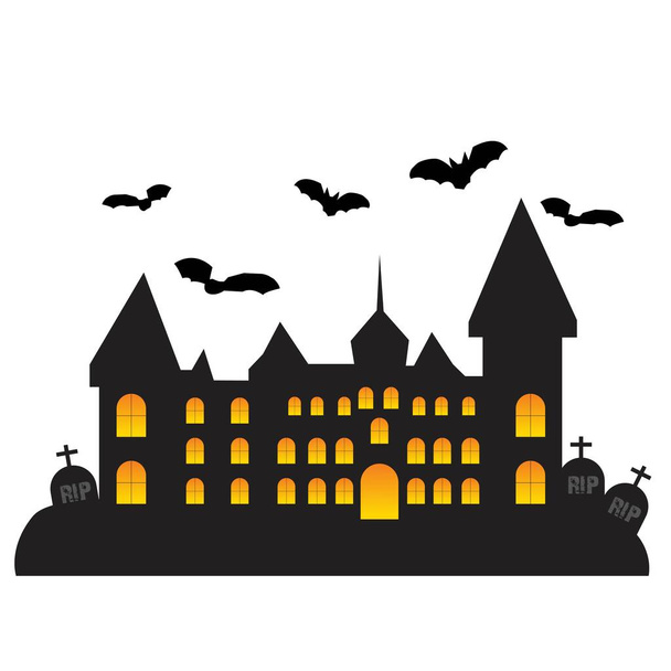 Casa embrujada Silhoutte. Feliz Halloween vector ilustración. plantilla de tarjeta de invitación - Vector, Imagen