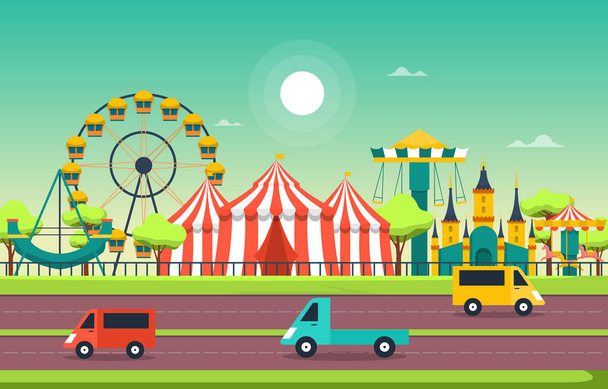 Circus Ferris Wheel Zábavní park Happy Holiday Illustration - Vektor, obrázek