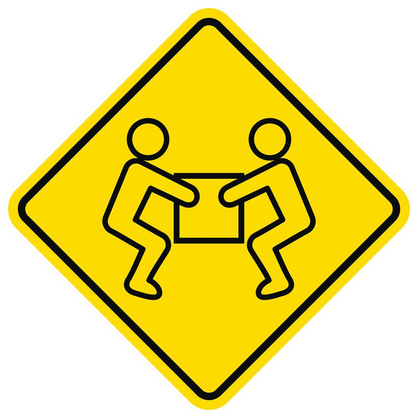 sinal de aviso, manipulação de cargas pesadas, ícone do vetor, fundo amarelo, quadro - Vetor, Imagem