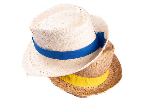 dois chapéu de palha verão vintage com faixa de fita - Foto, Imagem