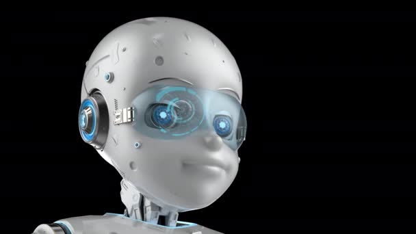 3D απόδοση χαριτωμένο ρομπότ ή τεχνητή intelligencerobot με κινούμενα σχέδια χαρακτήρα φορούν goggle 4k πλάνα - Πλάνα, βίντεο