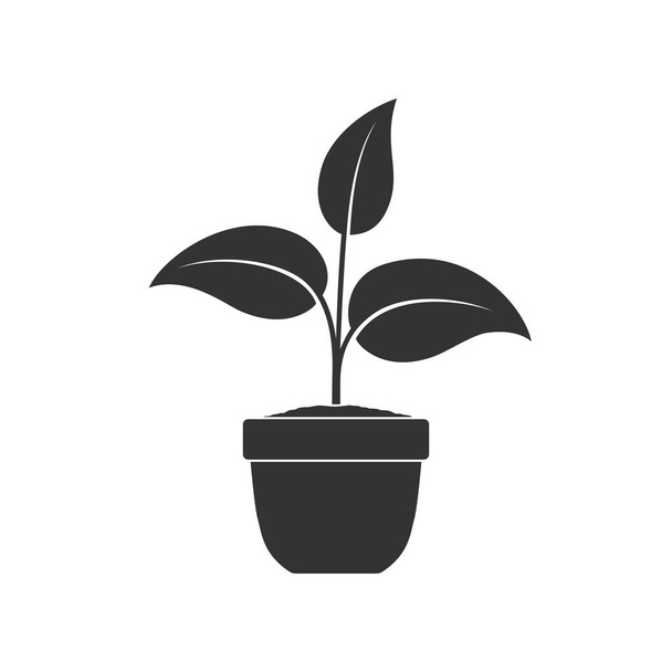 植物のグラフィックアイコンをポイントします。白い背景に隔離された鍋の看板に家の植物。ベクターイラスト - ベクター画像