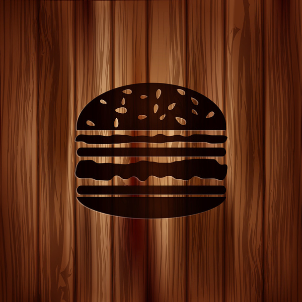 ハンバーガーの web アイコン。木製の背景. - ベクター画像