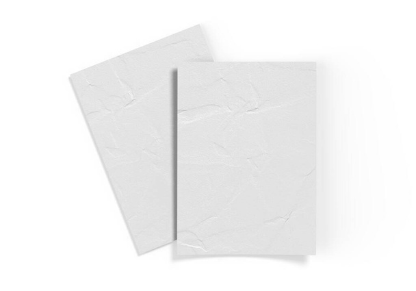 Crumpled sheet of textured paper mockup, clean empty paper note mock up template of A4 format with shadow on white background, 3d illustration  - Photo, Image