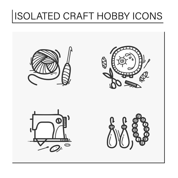 Artesanía hobby conjunto dibujado a mano iconos - Vector, Imagen