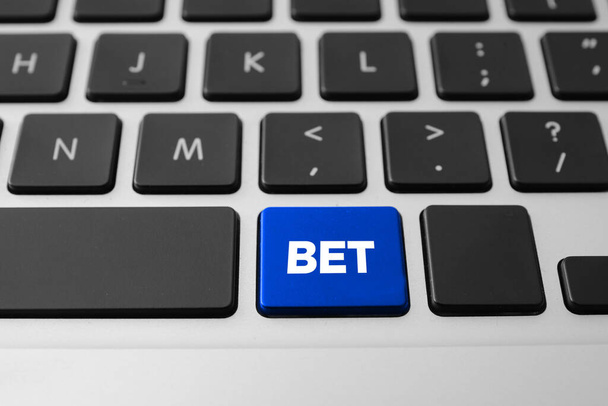 Closeup view of modern keyboard of laptop. Online betting - Photo, Image