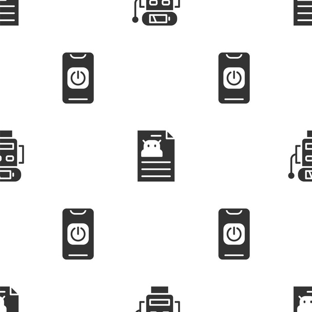 Set Robot low battery charge, Technical specification and Turn off robot from phone on seamless pattern. Vector. - Vector, Image
