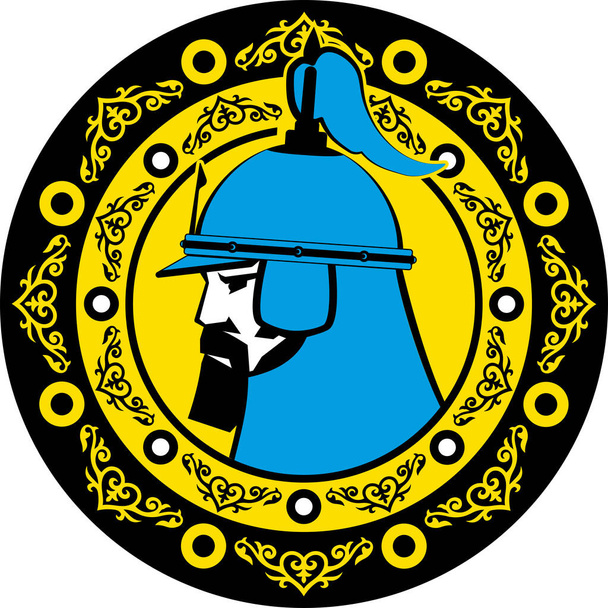 Guerrier d'Asie centrale nomades, Illustration vectorielle isolée dans un logo plat de style dessin animé. Kazakhstan. - Vecteur, image