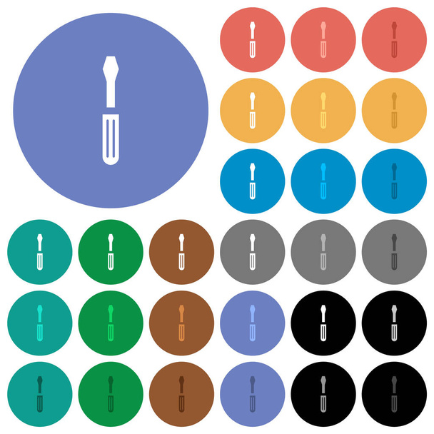 Single screwdriver multi colored flat icons on round backgrounds. Included white, light and dark icon variations for hover and active status effects, and bonus shades. - Vector, Image