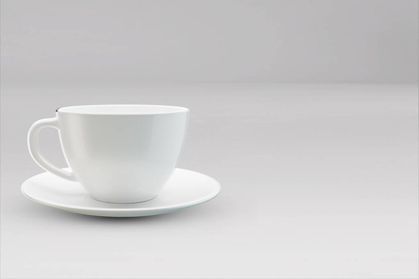 Copos de café ou caneca de chá em branco realista com alça. Copo de porcelana para chá ou café modelo mockup isolado. Chávena de chá realista para café da manhã, ilustração 3D - Foto, Imagem