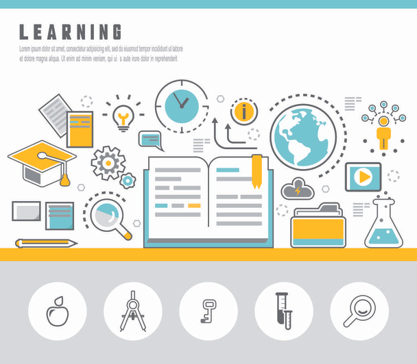 Vector Onderwijs school e-learning concept met computer.Vector icoon - Vector, afbeelding