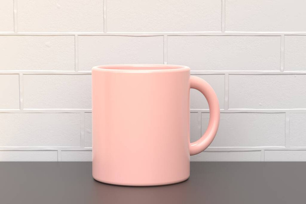 Накрашенная розовая чашка на темном столе. 3d-рендеринг - Фото, изображение