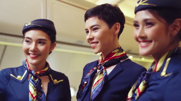 Group of cabin crew or air hostess in airplane - Footage, Video