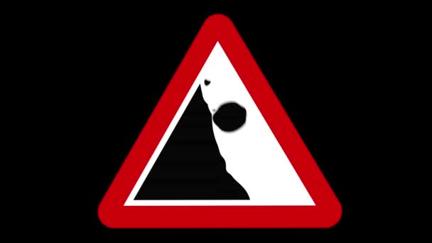 Animated Rocks Falling On ASign For Dangerous Cliffs - Footage, Video