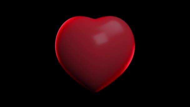 Pulsująca lub pulsująca animacja 3D bicia czerwonego serca na czarnym, odizolowanym tle. Walentynki koncepcja z biciem serca wewnątrz. - Materiał filmowy, wideo