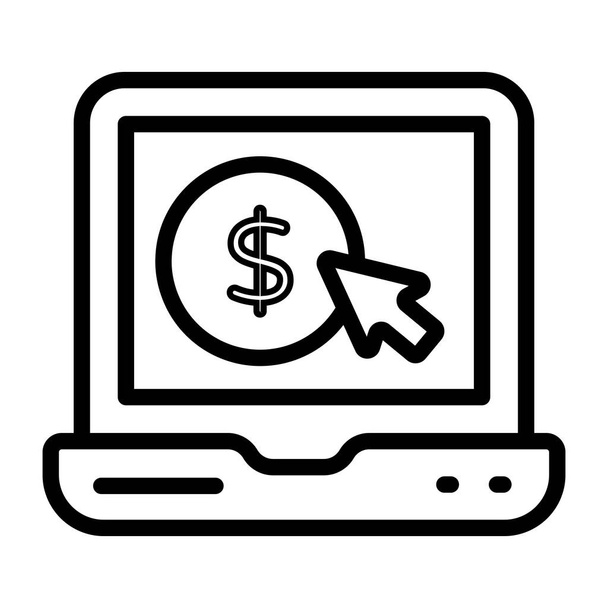 Dollar à l'intérieur ordinateur portable, payer par icône clic - Vecteur, image