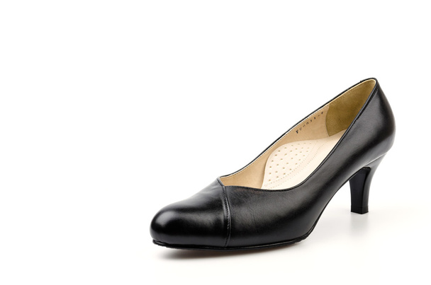 cuir noir chaussures femmes isolé fond blanc
 - Photo, image