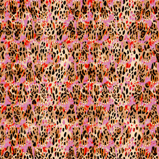 Kleurrijk Patroon Studie, Luipaard, Zebra, Camouflage en Jurk ontwerpen. Textiel, stof, kussen en moderne collage patroon, prachtige patronen worden gedrukt op digitale print jurk luipaard zebra barok - Foto, afbeelding