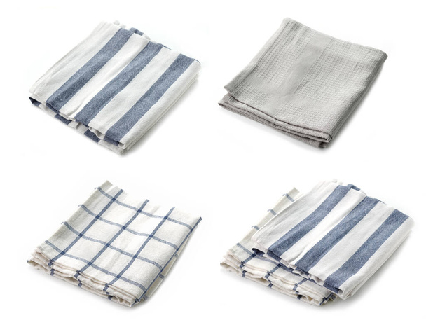new folded kitchen towels isolated on white background - Photo, Image