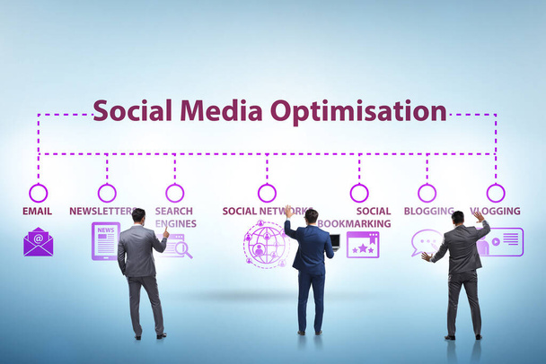 Social media optimalisatie concept met zakenman - Foto, afbeelding